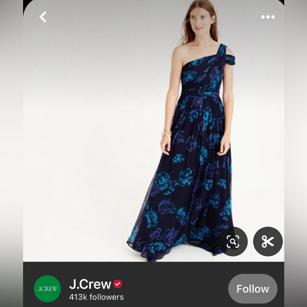 J. Crew Collection Cara Navy Blue Floral One Shoulder Gown | Size 10